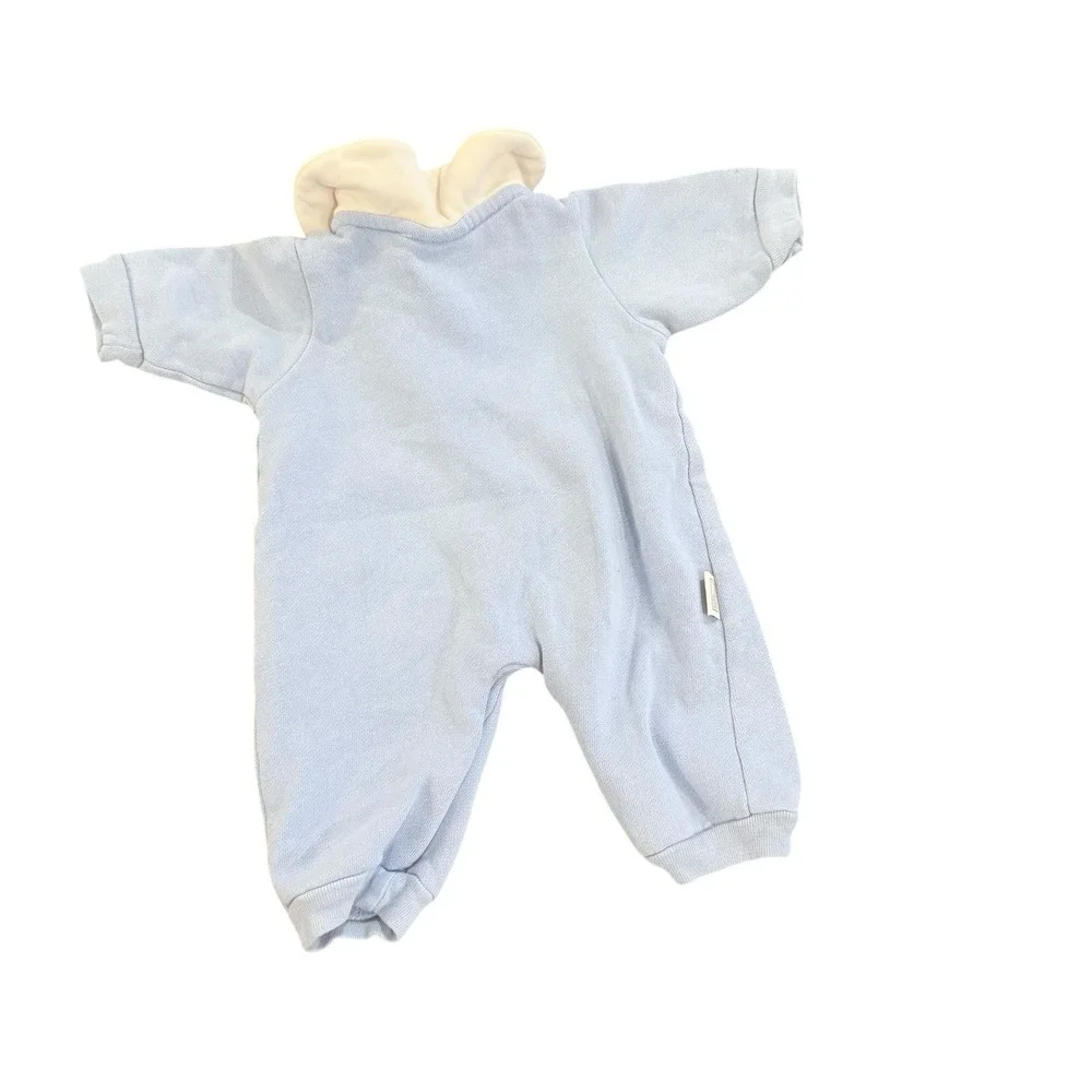 Vtg Mcbaby Infant Boy 0-3m‎ Blue Romper Stars & Teddies Gingham Pockets Preowned